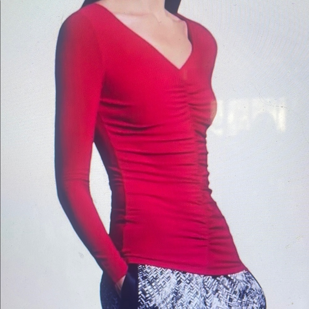 Elegant Red V-Neck Ruched Women's Top